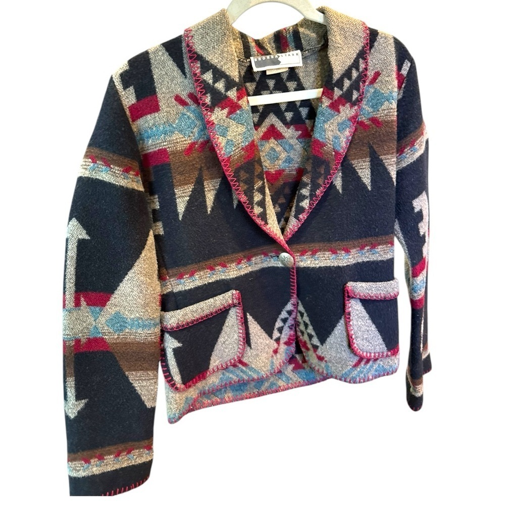 Vintage Rhonda Stark Southwestern Wool Blend Jacket Boho Western Aztec Blazer - Picture 4 of 16